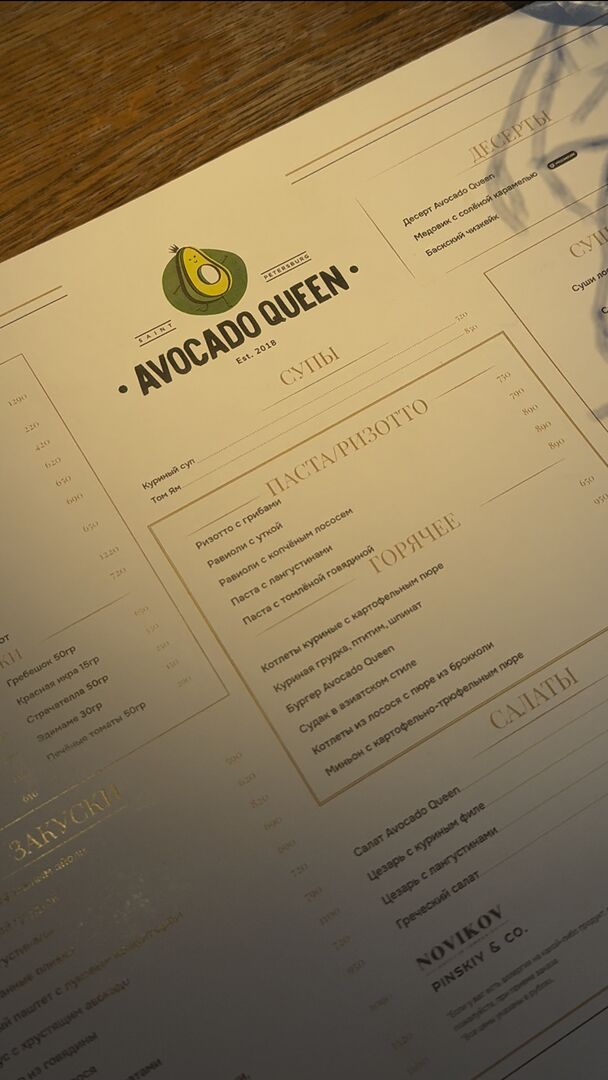 Avocado Queen меню