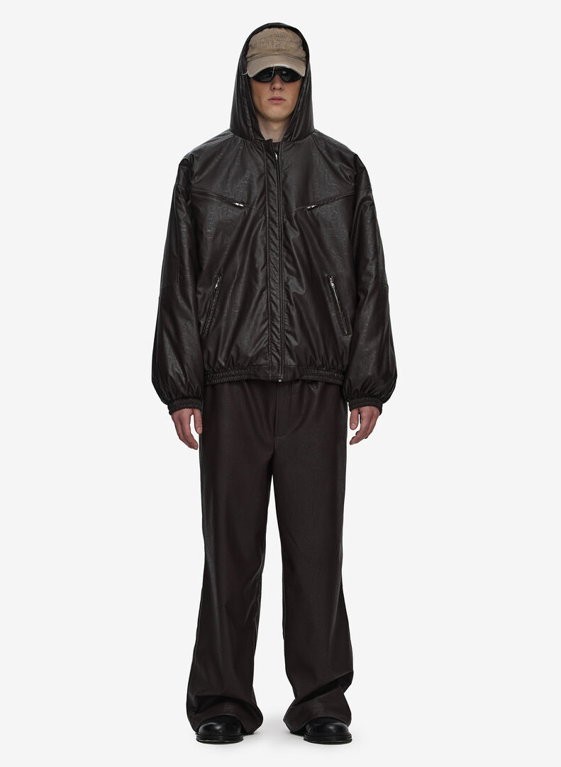 Куртка кожаная утепленная Crumpled Faux-Leather Brown FABLE фото 1