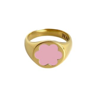 Кольцо-печатка Gold Forget-Me-Not Ring – Pink MOONSWOON