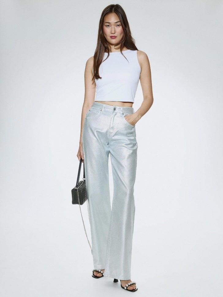 Джинсы Wide Leg с эффектом металлик фото 1