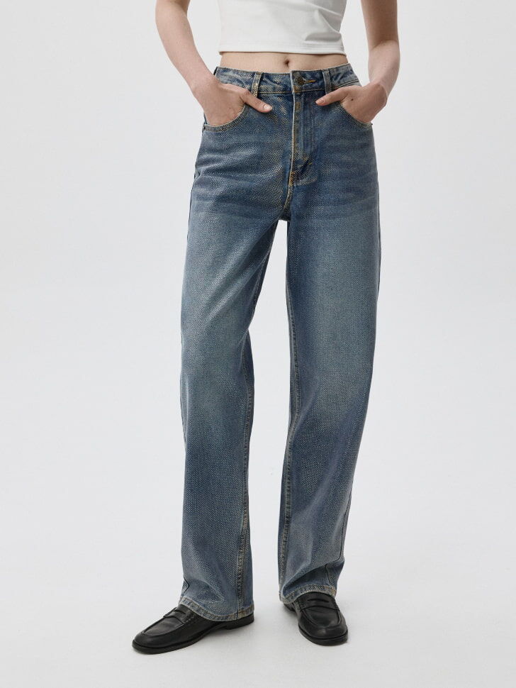Джинсы STRAIGHT FIT с металлизированным декором фото 1